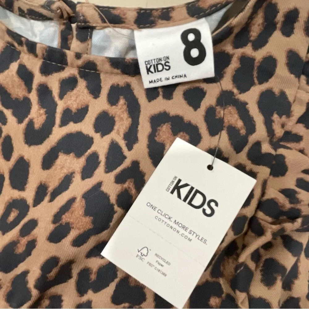 NWT Cotton On Leopard Dress Size 8 Long sleeve Ruffle Details Animal Print - Picture 5 of 7